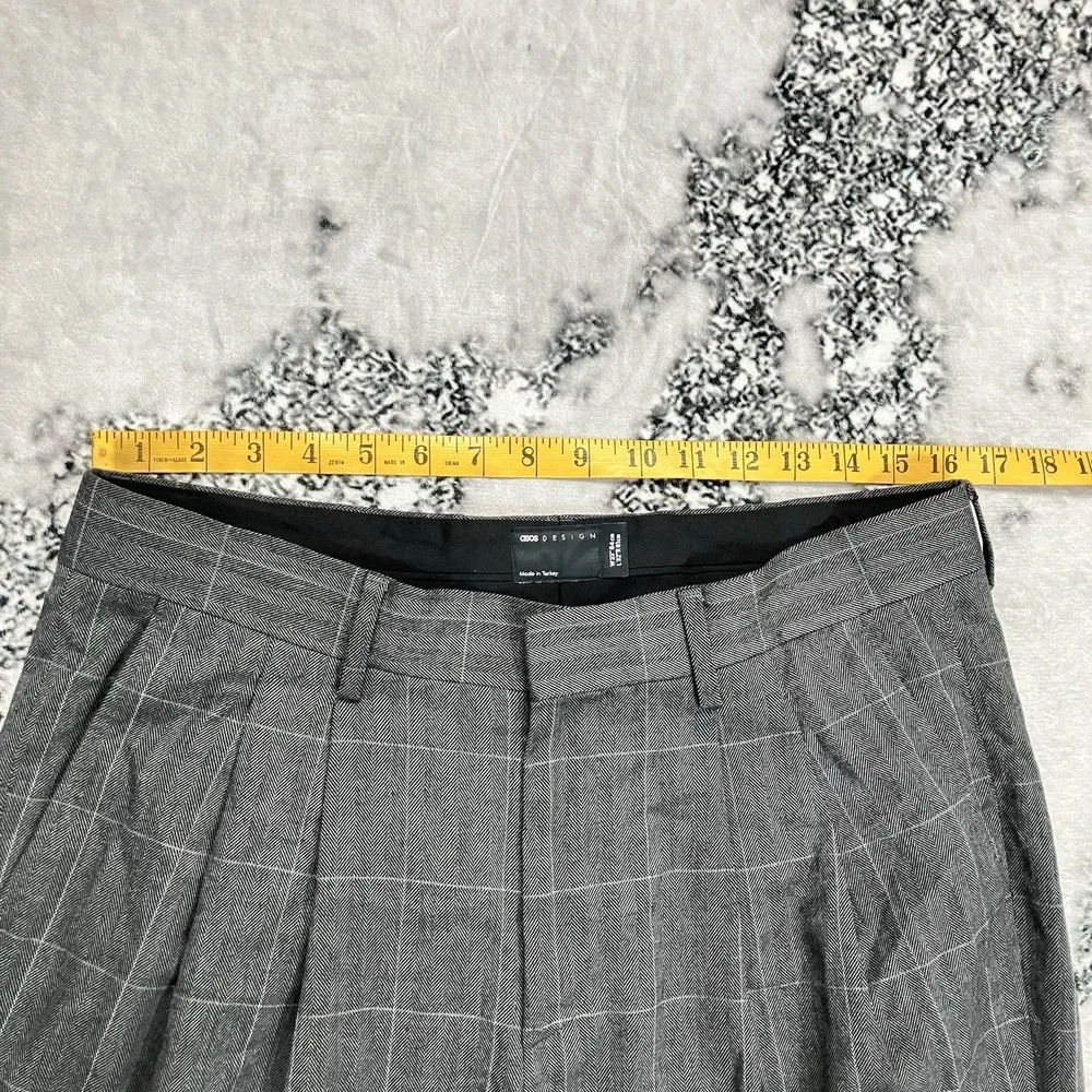 ASOS DESIGN Gray Windowpane Plaid Pleated Tapered Ankle Pants Womens Size 33
